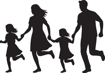 Family Running Together Silhouette Vector