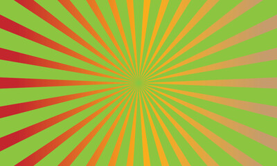 Retro-inspired sunburst pattern with radiant green background and orange red rays