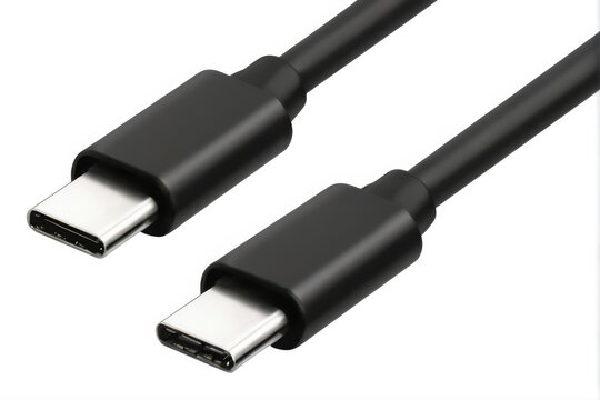 Black Coiled USBC Cables with Silver Connectors for USBA Connectivity, Durable Material, and Shiny Finish