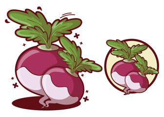 Fresh Red Radish with Leaves Cartoon Vector Illustration