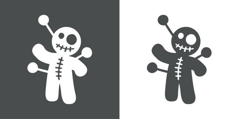 Logo magia negra. Silueta de muñeco vudú con alfileres para tarjetas y felicitaciones de Halloween © teracreonte