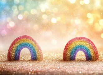 Two sparkly rainbows on glittery sand