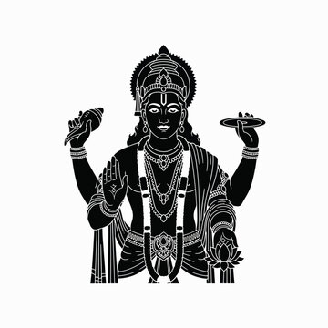 Ancient Indian Divine Figure Holding Symbols of Power and Blessing