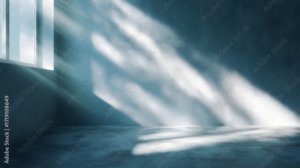 Poster sunlight streams through a window casting dynamic patterns of light and shadow across the clean text
