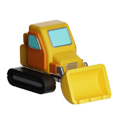 Yellow toy bulldozer loader 3d rendering illustration
