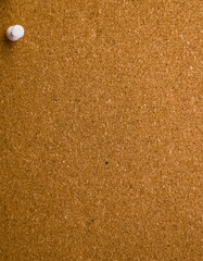 Close up of cork bulletin board with single white push pin in corner