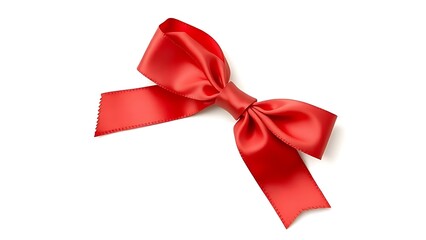 A single red satin ribbon tied in a bow, isolated on pure white, representing elegance and simplicity.
