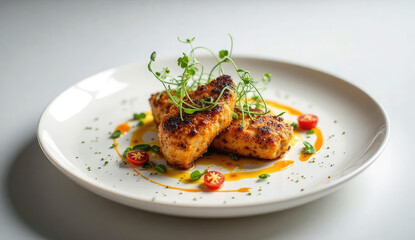 Gourmet Fried Fish with Orange Sauce and Herbs