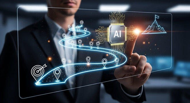 AI Powered Business Strategy and Goal Achievement Roadmap for Technological Advancement and Competitive Advantage Illustrating Future Success