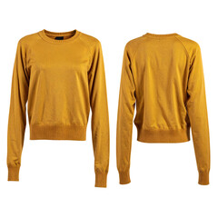 Mustard yellow cropped sweatshirt, front and back views