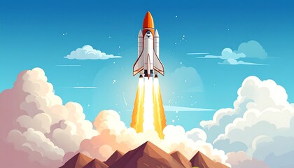 Fototapeta premium Rocket launch into a vibrant sky