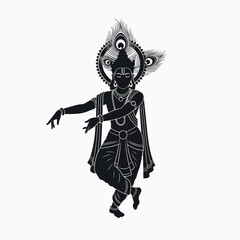 Fototapeta premium Artistic Representation of a Divine Figure Dancing with Peacock Feathers and Traditional Garb
