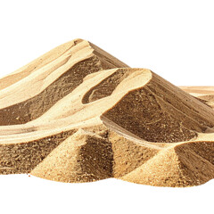 Elevated view of a large pile of light beige sand, textured with sculpted dunes