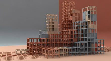 Architectural Model Abstract Cityscape Design 3D Rendering of Modern Urban Planning