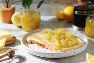 Sandwiches with lemon marmalade served on the table