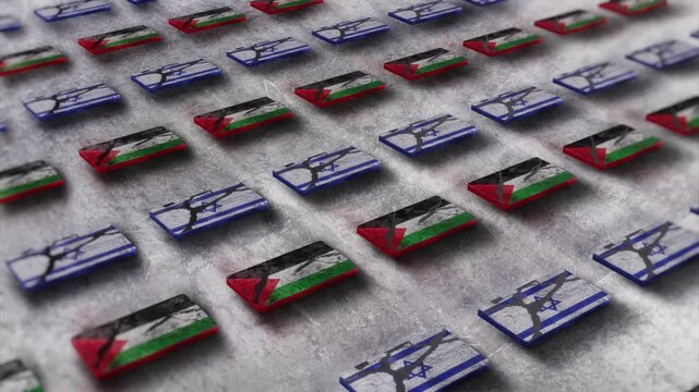Isreal and Palestine War, Flags in a Grid, Seamless Loop, War and Conflict Concept