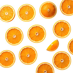Fresh orange slices arranged in a pattern on a black background