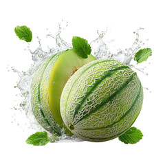 Melon with Green Splash on a Transparent Background