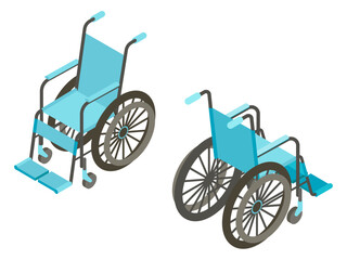 Isometric vector illustration of wheelchair, front and rear view