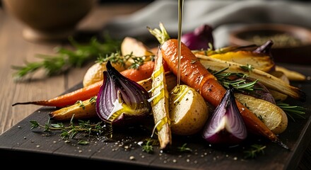 Roasted Root Vegetables with Olive Oil Drizzle.