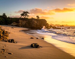Golden sunset beach scene (2)