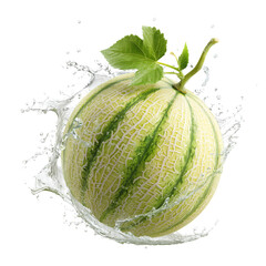 Melon with Green Splash on a Transparent Background