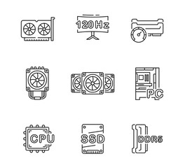 Set of Computer parts icon, components thin line and pixel Symbol Outline icon Editable Stroke
