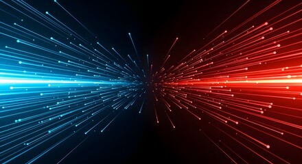 Futuristic data streams in a glowing red and blue light.