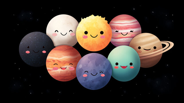 kawaii planets smiling - Powered by Adobe
