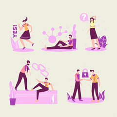 Business and lifestyle illustration set with people and different actions