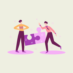 Harmonious Teamwork Illustrated People Connect Puzzle Pieces for Success