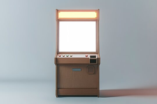 Empty vintage arcade machine with bright marquee