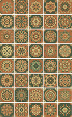 Decorative Seamless Pattern flowers green and orange color, vintage seamless pattern, seamless pattern with floral pattern.