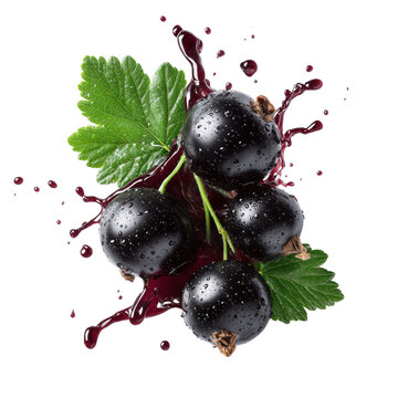 Black Currant with Juice Splash on a Transparent Background