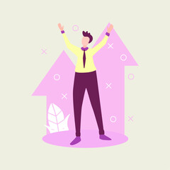 Business success and career growth depicted by a person with arms raised