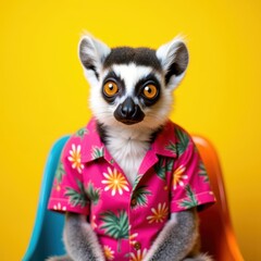 Obraz premium Unique Lemur with Colorful Shirt Design