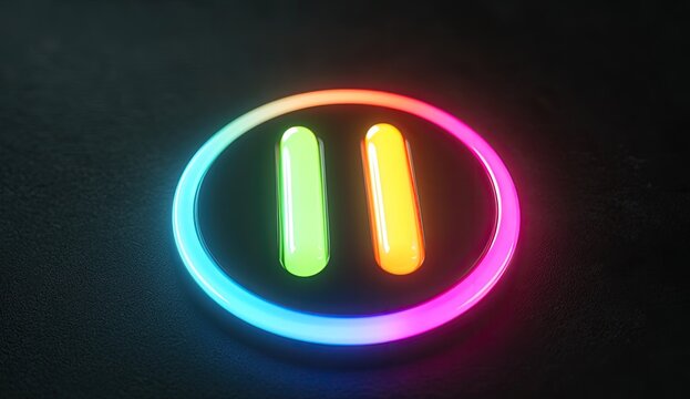 Circular neon pause button