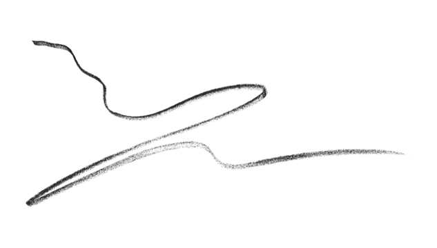 Hand drawn black pencil lines, circles, stripes and squiggly lines on transparent background.