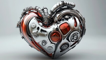 Mechanical heart, metallic and vibrant