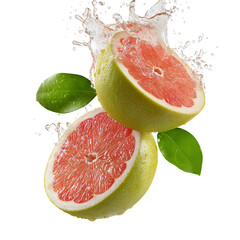 Green Pink Grapefruit Half with Juice Splash on a Transparent Background