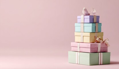 Stack of pastel-colored gift boxes with ribbons (3)