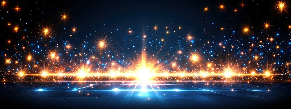 Abstract glowing lightscape with a horizontal band of bright light