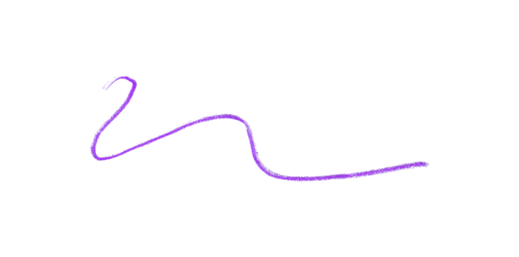 Hand drawn purple pencil lines, circles, stripes and squiggly lines on transparent background.