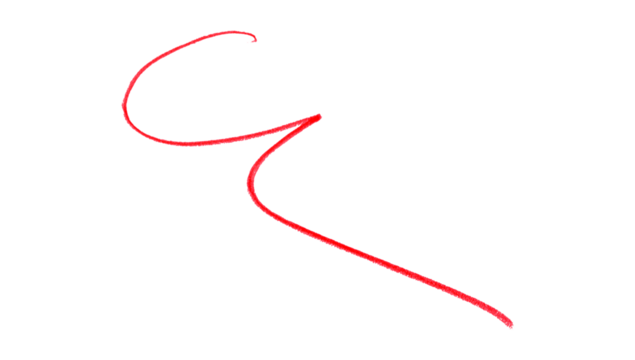 Hand drawn red pencil lines, circles, stripes and squiggly lines on transparent background.