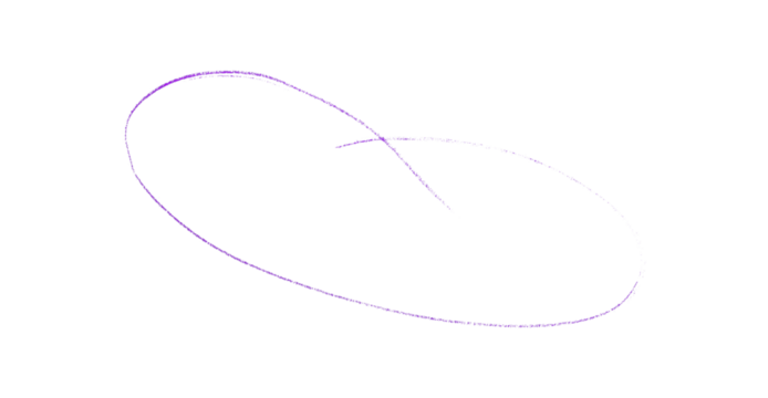 Hand drawn purple pencil lines, circles, stripes and squiggly lines on transparent background.
