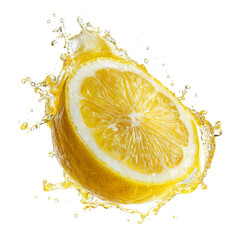Lemon Slice with Juice Splash on a Transparent Background
