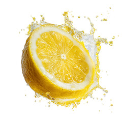 Lemon Slice with Juice Splash on a Transparent Background