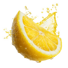Lemon Slice with Juice Splash on a Transparent Background