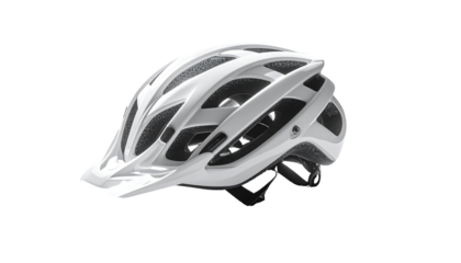 White cycling helmet with extensive ventilation, a sleek design, and adjustable straps