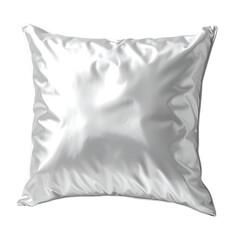 A square, off-white satin pillow with subtle wrinkles and a slightly glossy sheen, isolated on a transparent background